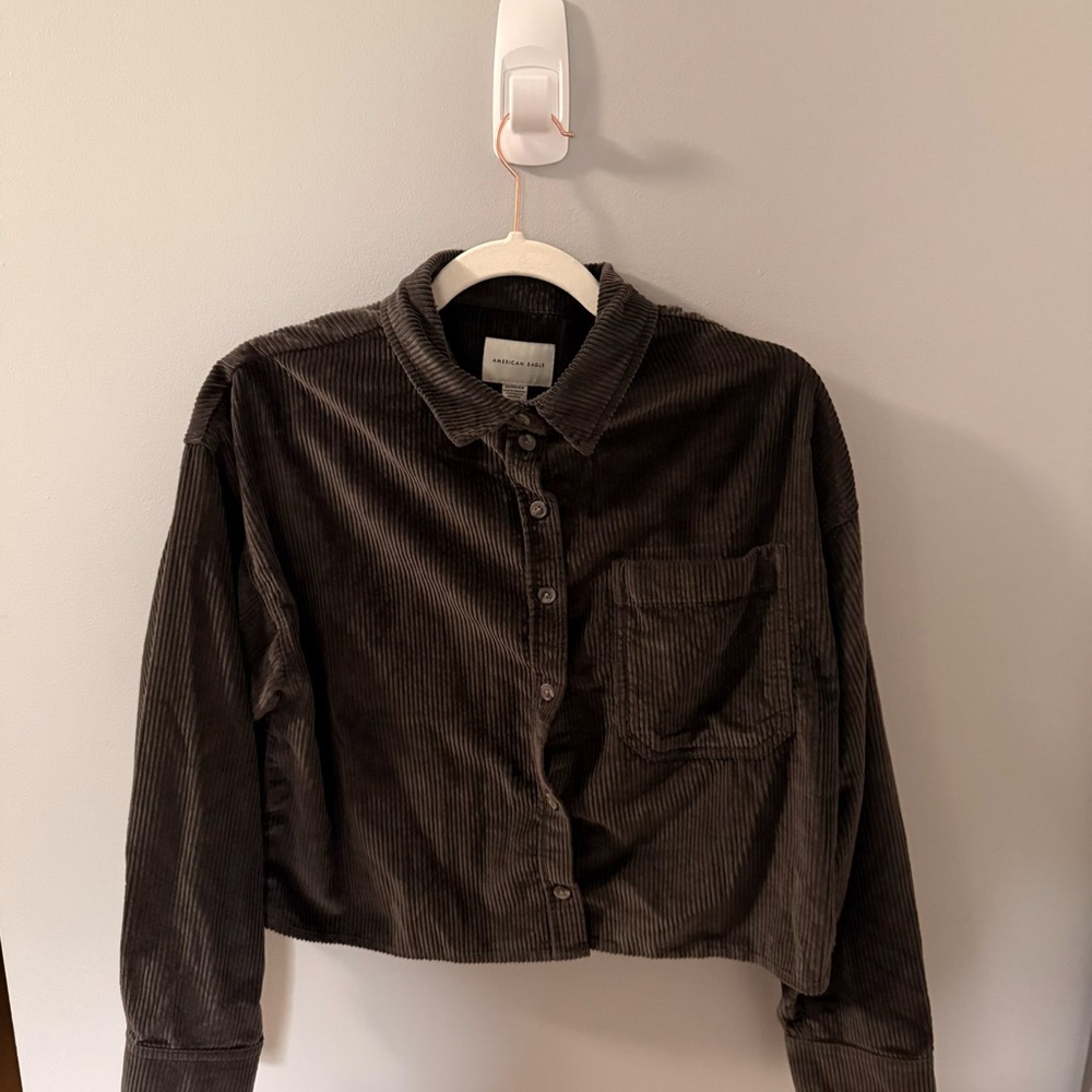 Corduroy Button-Up Shirt Jacket in Dark Brown